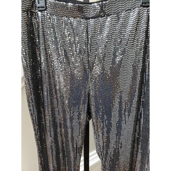Forever 21 Sequin Pant Womens 0X Black Geo Print Elastic waist Wide Legs Pull On - Picture 3 of 12